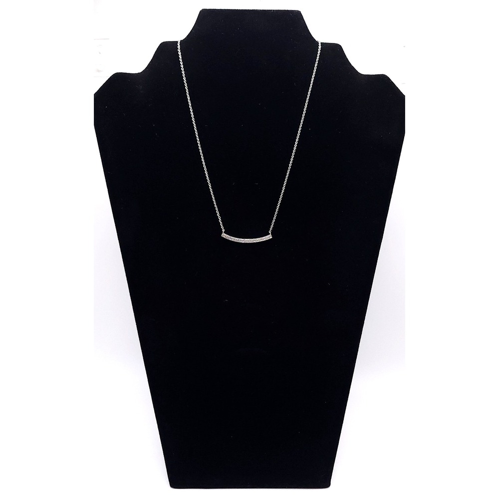 Silver Tone CZ Curved Bar Necklace Dainty Layering Minimalist